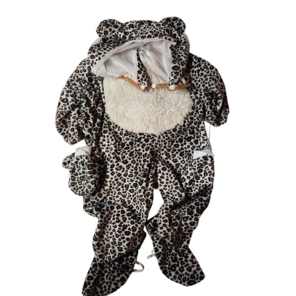 Baby Leopard Print Fleece‎ Pajama Costume Hooded Onesie 12 24 Months